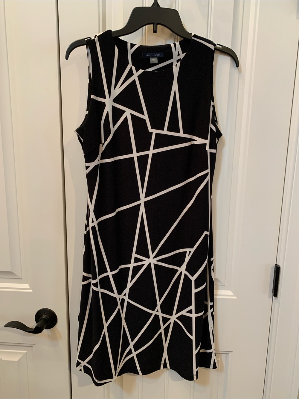 Tommy Hilfiger Black & White Geometric Sleeveless Midi Dress